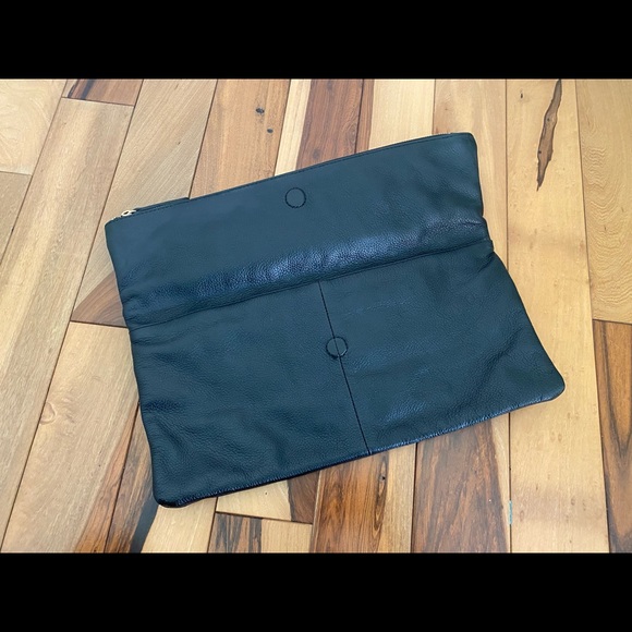 BCBGMaxAzaria Black Leather Clutch with Gold Metal Studs - Picture 4 of 5